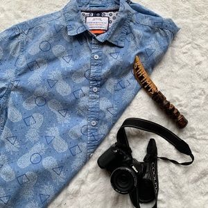 Tropical Style Pineapple Short Sleeve Button Down